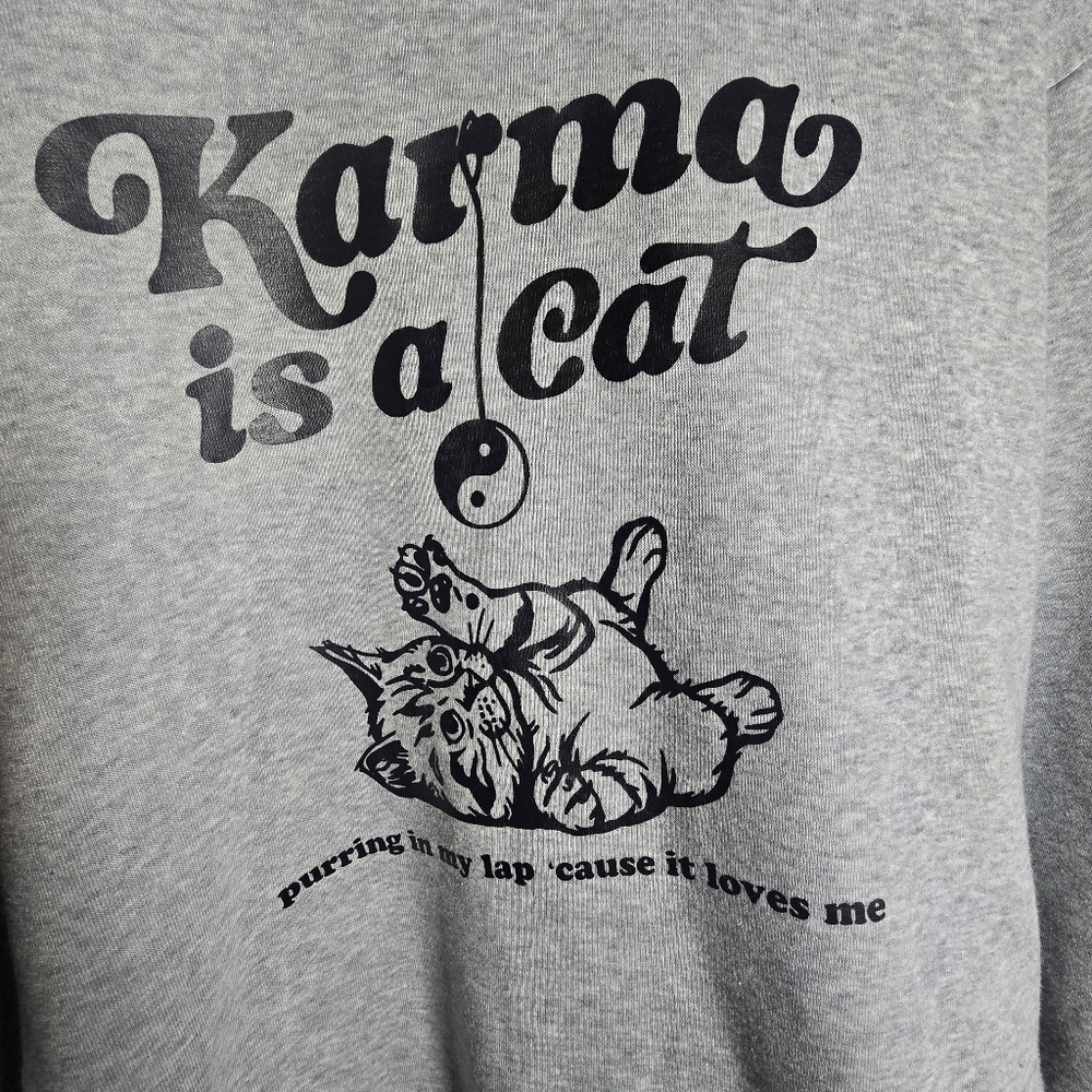 Grey Heathered Karma Is A Cat Taylor Swift  Unisex Sweatshirt  Size Large - Picture 3 of 4